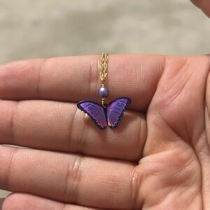 Purple Butterfly Pendant Gold Necklace